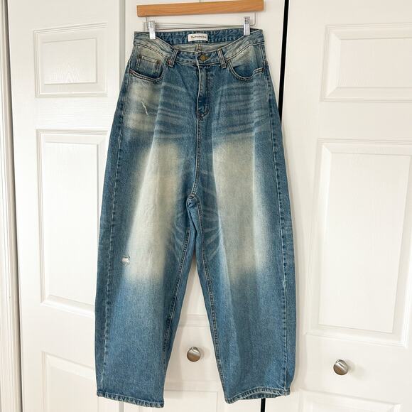 The Frankie Shop Tanner Bleach Wide Leg Jeans Worn Wash Denim Pants NWOT M - Picture 2 of 10